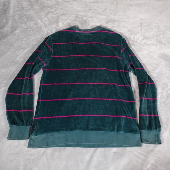 Stussy Velour Striped Sweatshirt Mens Small Crewneck Streetwear Green Pink - Picture 6 of 9